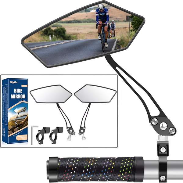 Bike Mirror Pair – HD Wide Angle Rear View Mirrors for Handlebars, 360° Adjustable, Blast-Resistant Glass, Fits 22-25mm, for MTB, Ebike & Road Bikes