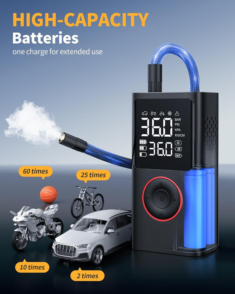 Portable Tire Inflator, 150 PSI Cordless Air Pump for Car, Bike, Motorcycle, Balls – Rechargeable Mini Compressor with LED Light & Pressure Gauge (Black)